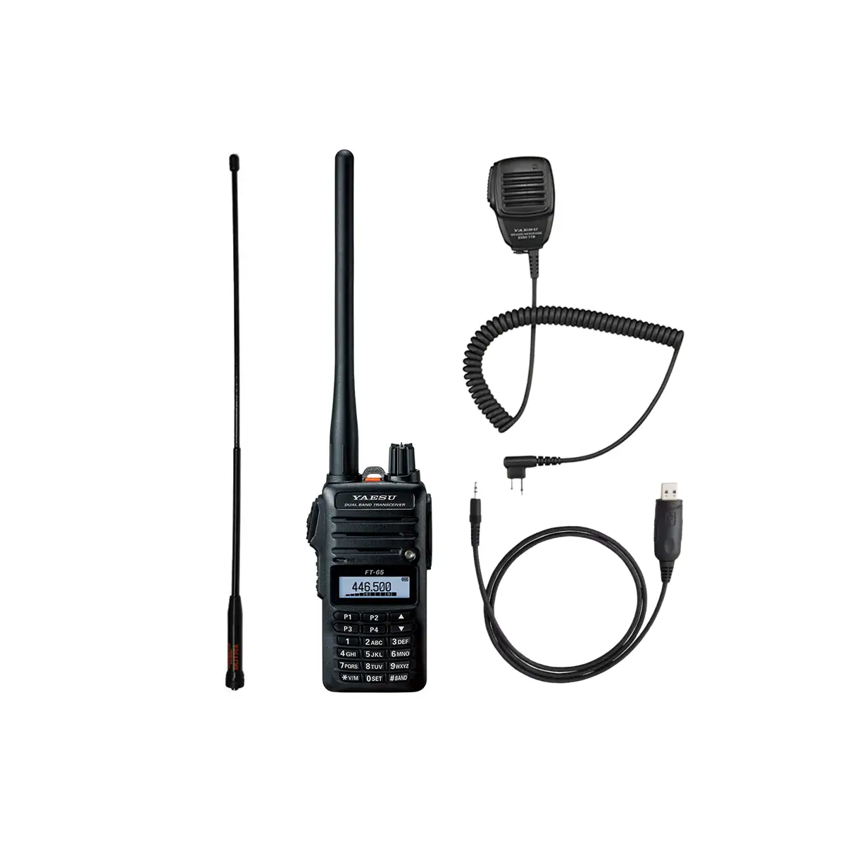 Yaesu FT-65R with accessories